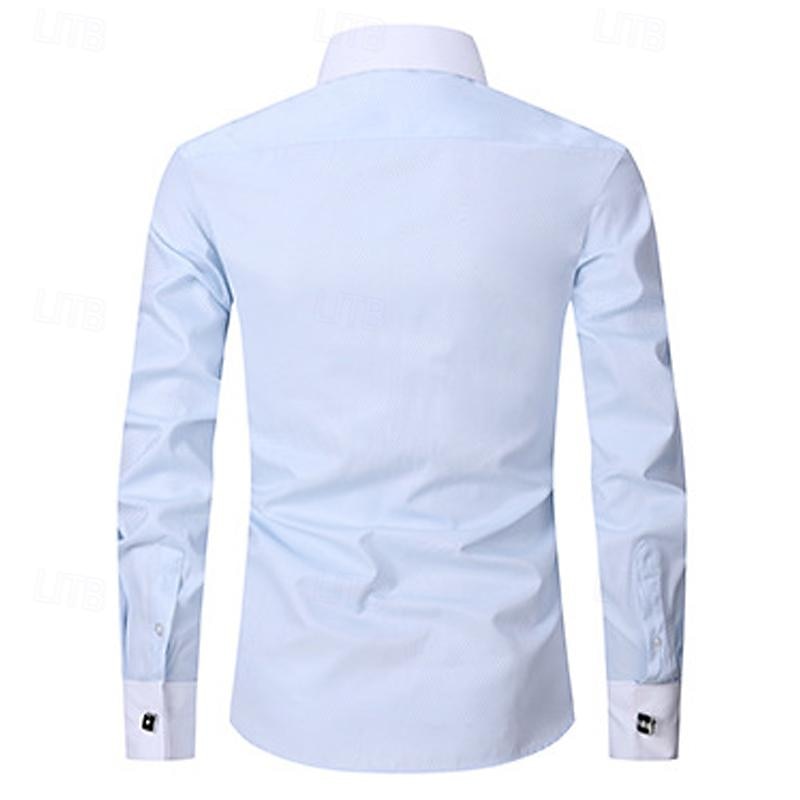 Men's Shirt Dress Shirt Button Up Shirt Plain Wedding Party Pink Blue Light Purple Long Sleeve Lapel Spring &  Fall Clothing Apparel Front Pocket4