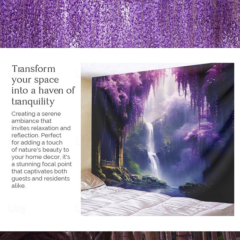 Purple Garden Hanging Tapestry Wall Art Large Tapestry Mural Decor Photograph Backdrop Blanket Curtain Home Bedroom Living Room Decoration Wisteria Flower Waterfall4