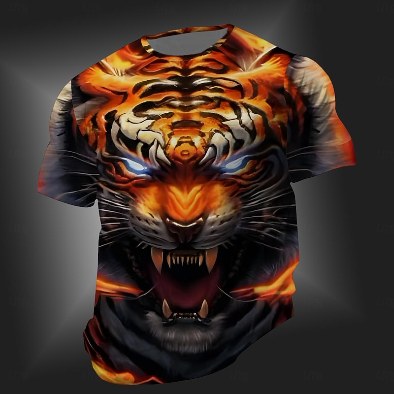 Men's Tiger T Shirt Short Sleeve T shirt 3D Print Crew Neck Shirt Fashion Designer Street Daily Sports Red Purple Orange Summer Spring Clothing Apparel S M L XL 2XL 3XL