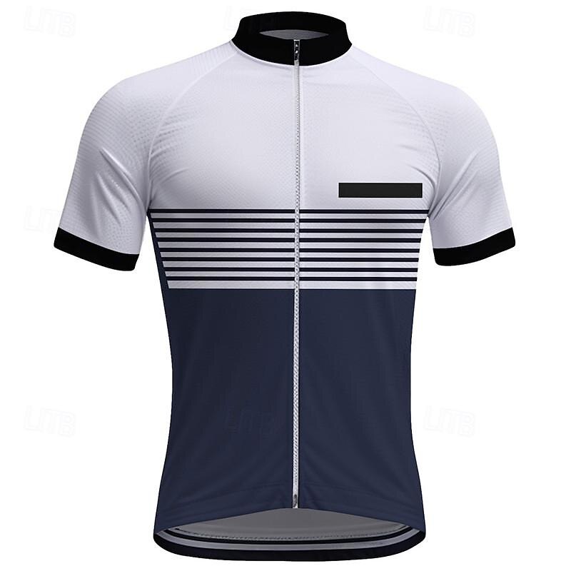 Men's Cycling Jersey Stripes Short Sleeve Bike Tee Tshirt Top with 3 Rear Pockets Mountain Bike MTB Road Bike Cycling Quick Dry Front Zipper Wicking Sports White Red Khaki Clothing Apparel4