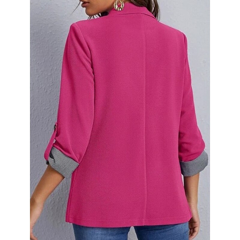 Women's Blazer Work Stripe Solid Color Warm Stylish Regular Fit Outerwear Long Sleeve Spring Light Blue S2