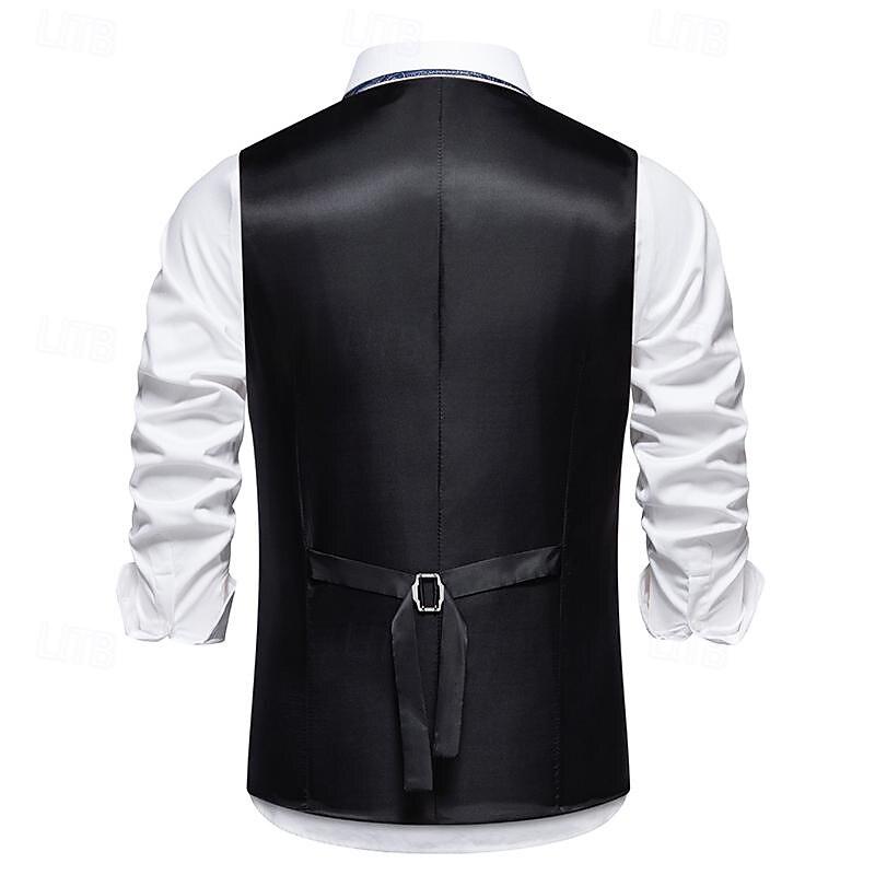 Men's Vest Gilet Daily Wear Vacation Going out Vintage Fashion Spring &  Fall Button Polyester Comfortable Plain Single Breasted V Neck Regular Fit Black Burgundy Dark Navy Sky Blue Vest4