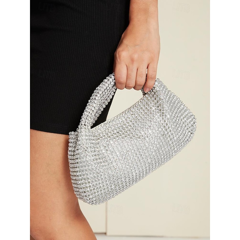 Women's Silver Rhinestone Handbag – Sparkling Evening Clutch Bag for Parties, Weddings, and Formal Events2