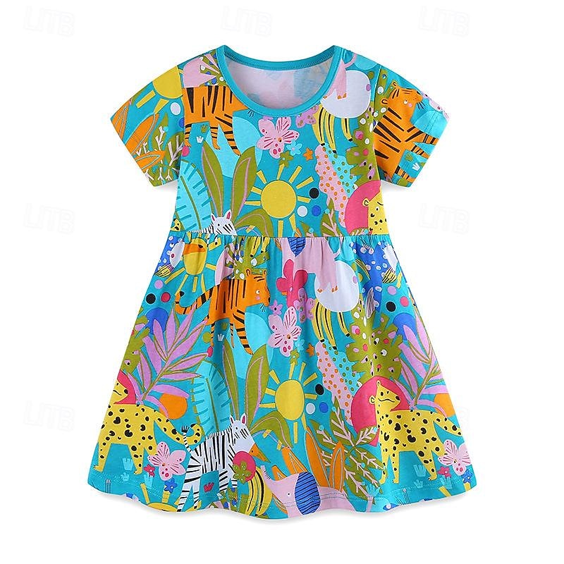 Girls' 3D Animal Cartoon Dress Short Sleeve Summer Vacation Daily Holiday Princess Beautiful Sweet Little Kids(4-7ys) 4-7 Years Casual Dress Above Knee Regular Fit2
