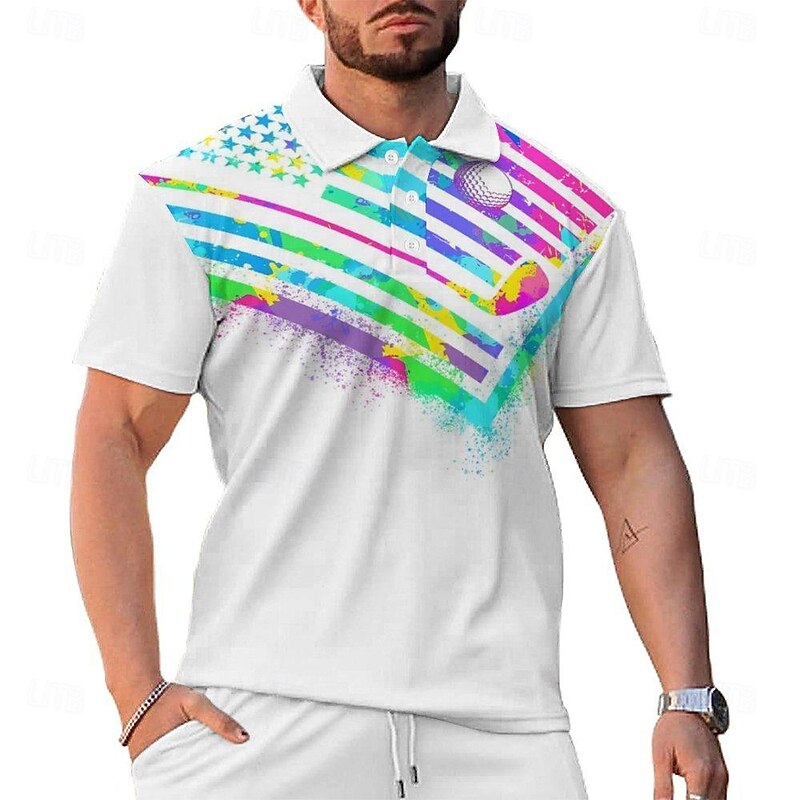 Men's Veterans Patriotic Short Sleeve Polo Shirts Casual Daily Wear Spring & Summer White2