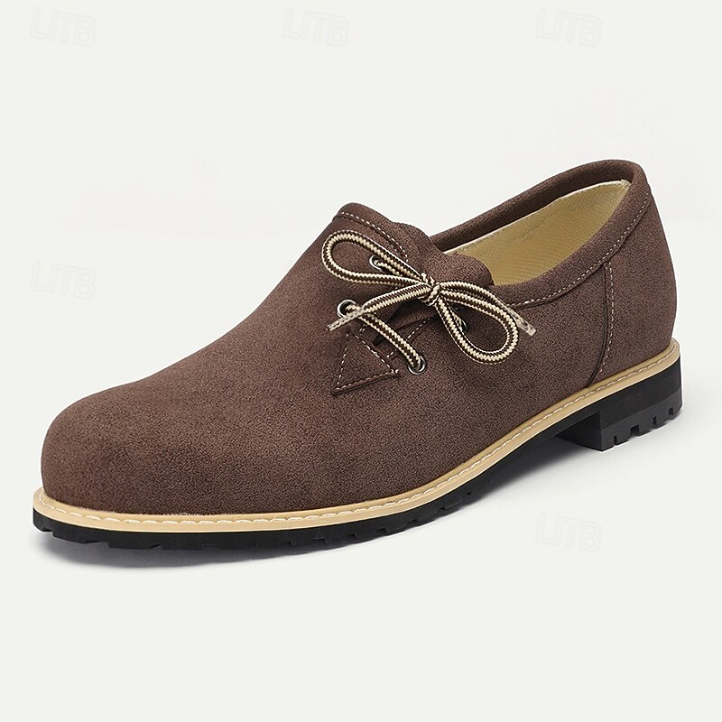 Men's Brown Suede Oxford Shoes with Leather Accents, Rugged Sole, and Intricate Stitching for Oktoberfest and Vintage Style2