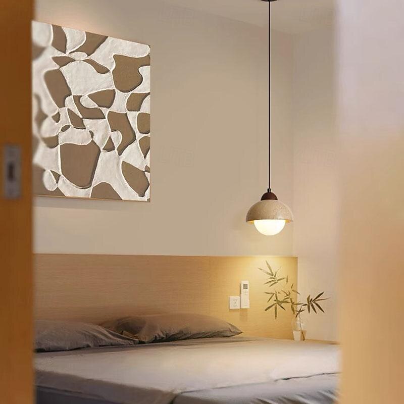 LED Pendant Light Stone Warm White 15cm 1-Light Minimalist Metal Lampshade Circular Marble Chandelier Chinese Style Ceiling Hanging Lamp for Porch Balcony Corridor 110-240V2