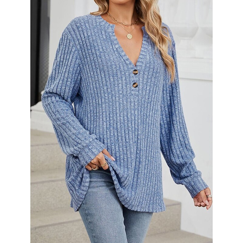 Women's Blouse Work Button Stylish Modern Bishop Sleeve Long Sleeve Black Spring Fall