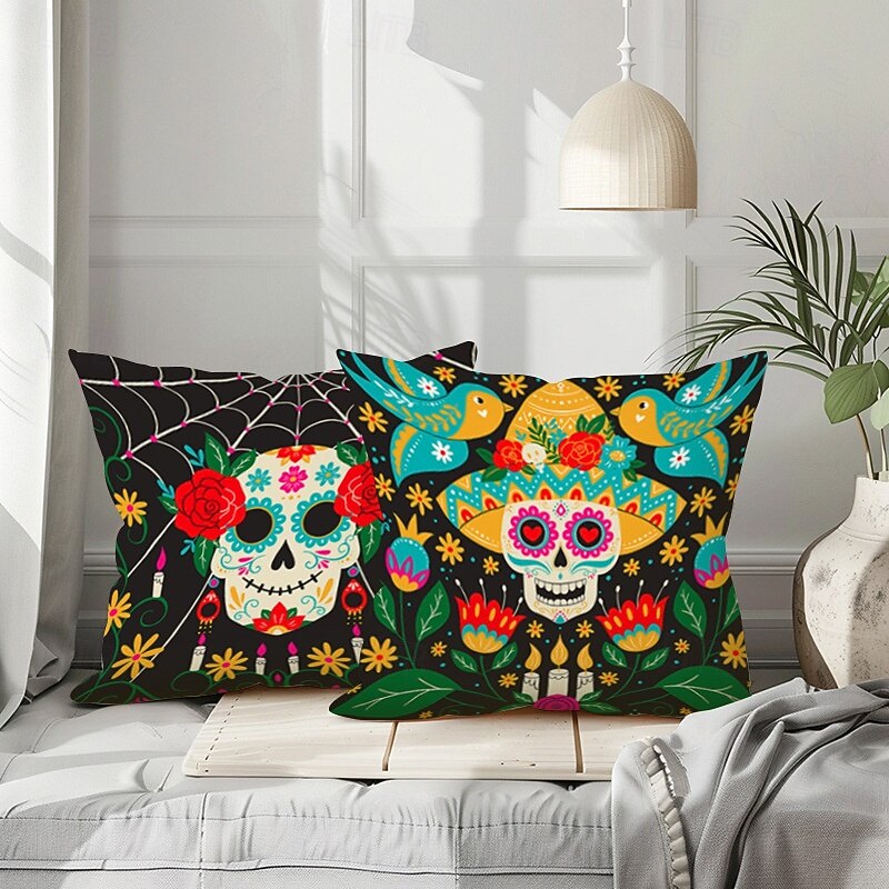 Halloween Day of Dead Decorative Toss Pillows Cover 1PC Soft Square Cushion Case Pillowcase for Bedroom Livingroom Sofa Couch Chair4