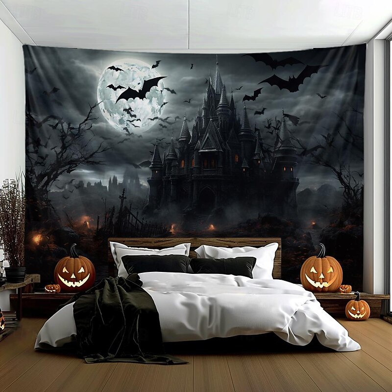 Halloween Decorations Hanging Tapestry Jack O Lantern Pumpkin Graveyard Wall Art Large Tapestry Mural Decor Photograph Backdrop Blanket Curtain Home Bedroom Living Room2