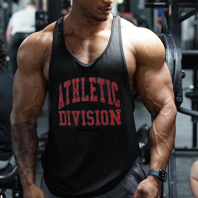 Men's Workout Tank Top Running Tank Top Gym Tank Top Sleeveless Vest / Gilet Casual Athleisure Letter Quick Dry Soft Breathable Gym Workout Walking Jogging Sportswear Activewear Black White Red3