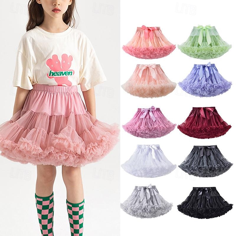 Kids Girls' Skirt Solid Color Active Mesh Performance 5-13 Years Summer Black White Pink