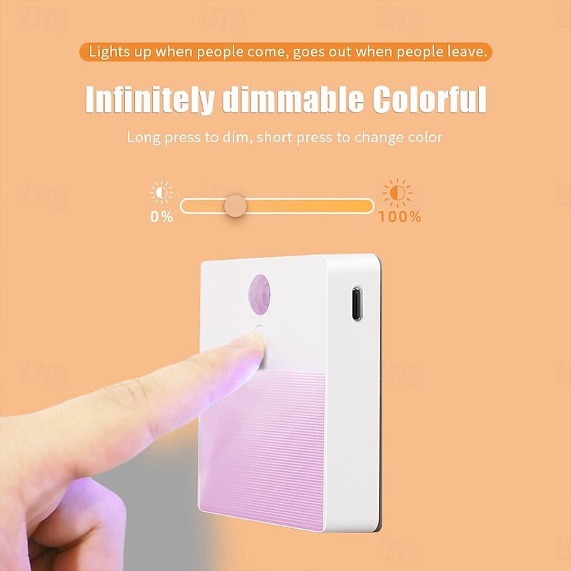1pc LED Infrared Motion Sensor Night Light, Stepless Dimming Rechargeabl Night Light Automatic On/Off Adjustable Colors for Kitchen, Bedroom, Living Room, Hallway, Bathroom2