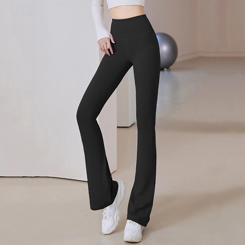 Women's Yoga Pants Flare Leg Elastic Waistband High Waist Pilates Gym Workout Workout Tights Solid Color Dark Grey Black Blue Sports Activewear Stretchy Slim3
