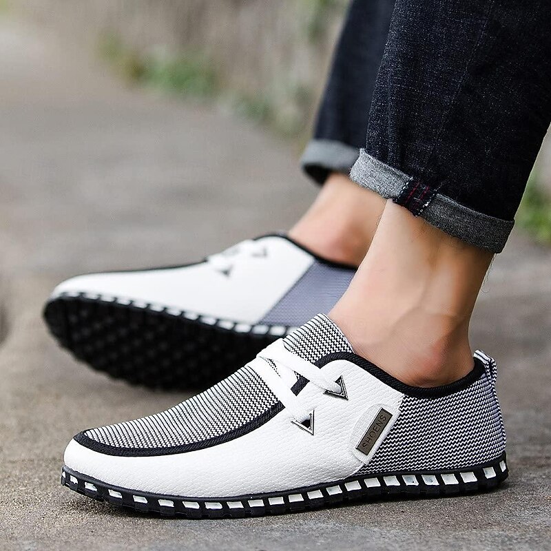Men's Black and White Woven Slip-On Casual Shoes for Comfort and Style 5