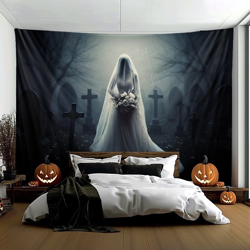 Halloween Decorations Ghost Bride Hanging Tapestry Wall Art Large Tapestry Mural Decor Photograph Backdrop Blanket Curtain Home Bedroom Living Room Decoration3