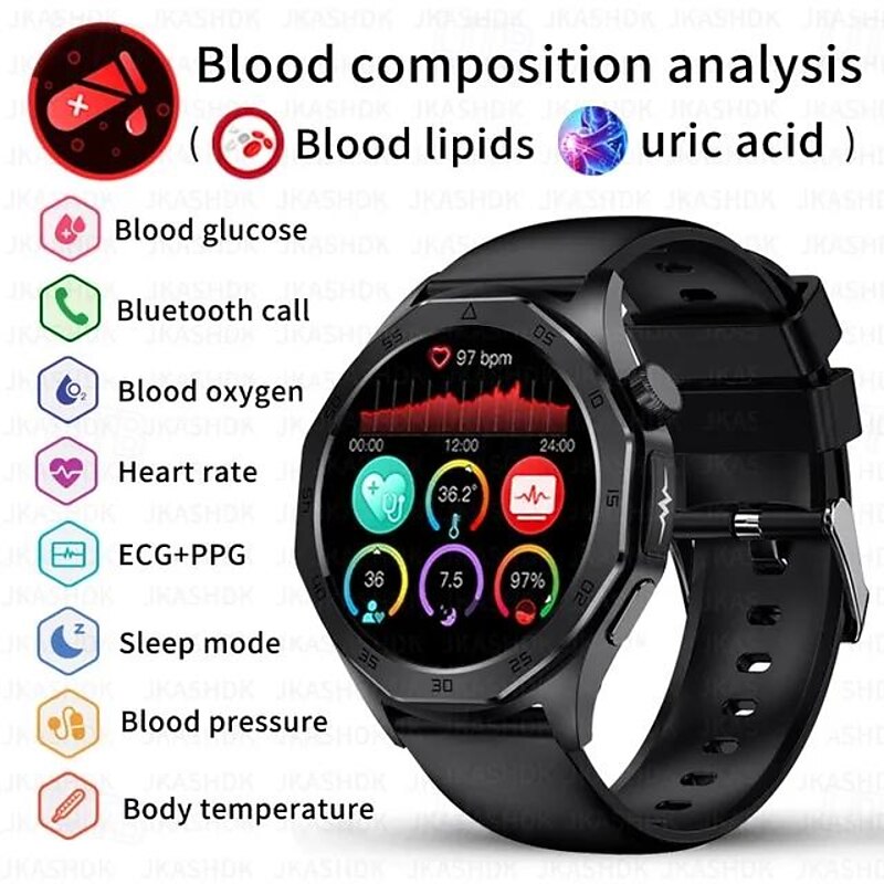 E480 Smart Watch 1.43 inch Smartwatch Fitness Running Watch Bluetooth ECG+PPG Temperature Monitoring Pedometer Compatible with Android iOS Women Men Long Standby Hands-Free Calls Waterproof IP 67