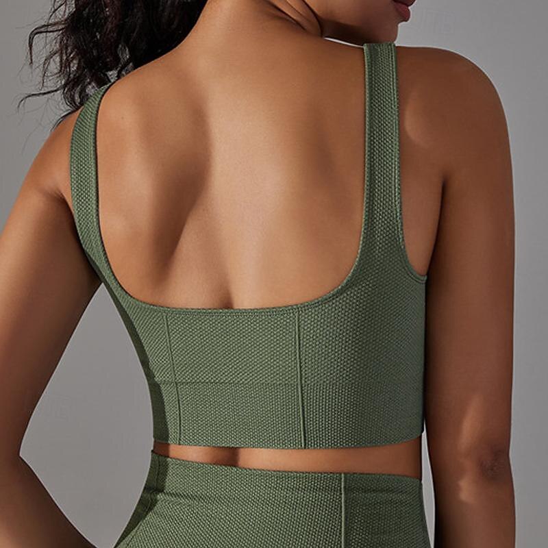 Women's Light Support Sports Bra Running Bra Open Back Bounce Control Bra Top Padded Fitness Leisure Sports Running Breathable Lightweight Soft Black White Army Green Solid Colored4