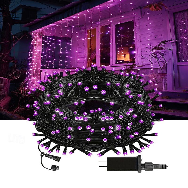 Halloween Purple Light String 8 Function Indoor and Outdoor Halloween Decorative Light String Low Voltage Safety Plug 10 Meters 100 Lights 20 Meters 200 Lights 30 Meters 300 Lights2