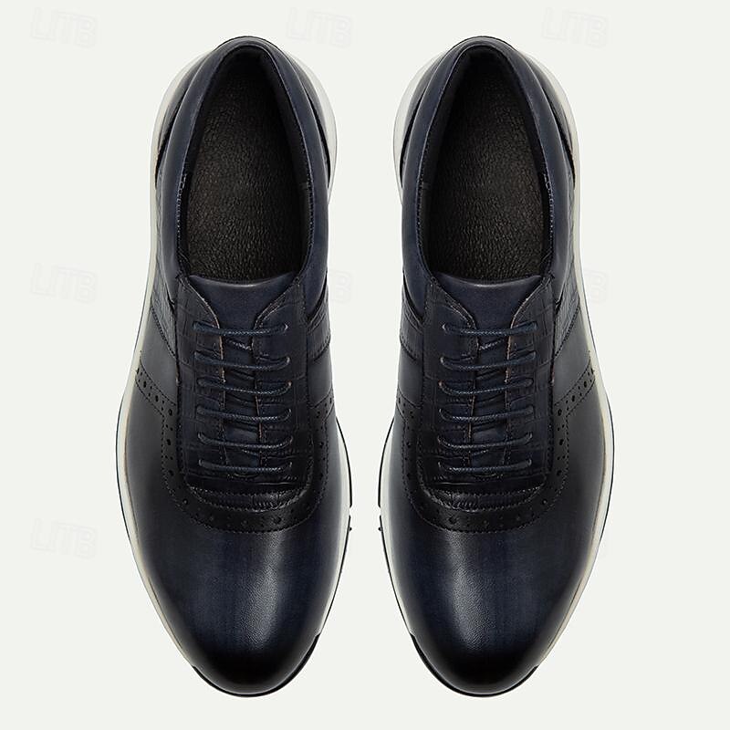 Men's Black Leather Golf Shoes with Crocodile Pattern and Spiked Sole for Comfort and Style4