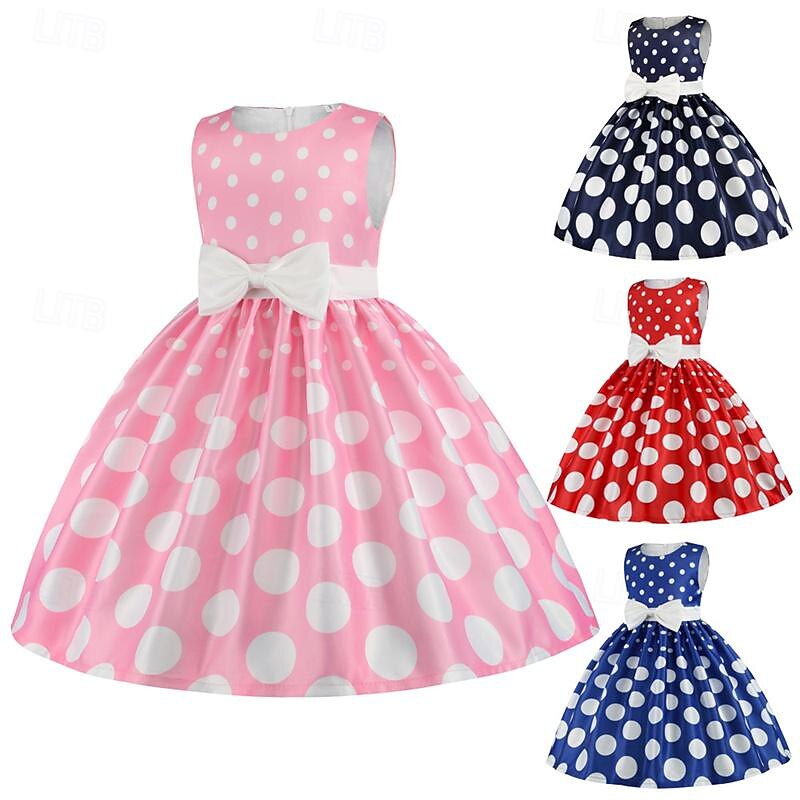 Girls' 3D Spot Party Dress Sleeveless Summer Performance Party Birthday Princess Beautiful Sweet Kids 4-12 Years Party Dress Swing Dress A Line Dress Midi Regular Fit