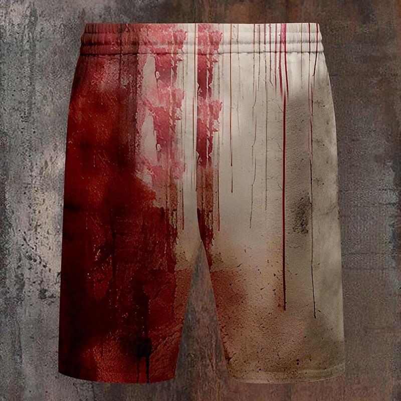 Men's Shorts Summer Shorts Casual Shorts Drawstring Pocket Elastic Waist Blood Splatter 3D Print Letter Soft Breathable Short Casual Daily Holiday Fashion Streetwear Red Micro-elastic2