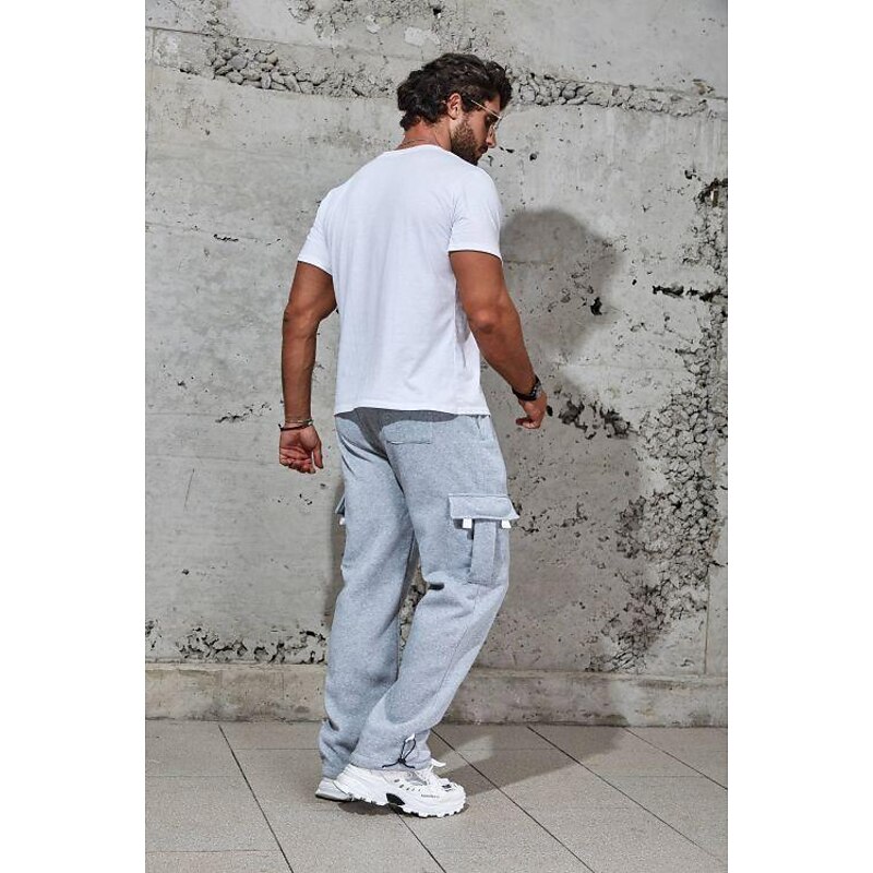 Men's Cargo Pants Sweatpants Chinos Pocket Straight Leg Elastic Cuff Solid Color Breathable Wearable Full Length Party Outdoor Home Sports Simple White gray Black Micro-elastic3