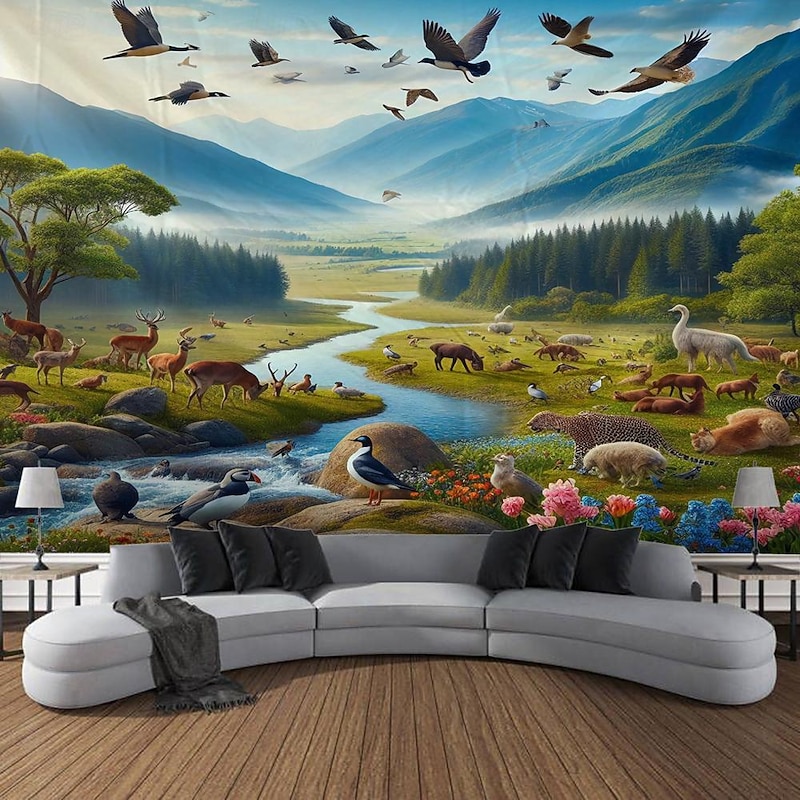 African Safari Wild Animals Hanging Tapestry Wall Art Large Tapestry Mural Decor Photograph Backdrop Blanket Curtain Home Bedroom Living Room Decoration2