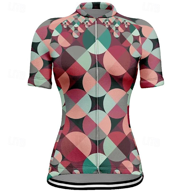 Women's Cycling Jersey Geometic Short Sleeve Bike Tee Tshirt Top with 3 Rear Pockets Mountain Bike MTB Road Bike Cycling Quick Dry Front Zipper Wicking Sports Red Blue Clothing Apparel3