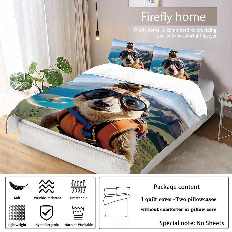 Sunglasses Squirrel Duvet Cover Set - Includes Duvet Cover and Pillowcases - Fun and Whimsical Squirrel Design with Sunglasses - Soft and Comfortable Fabric4