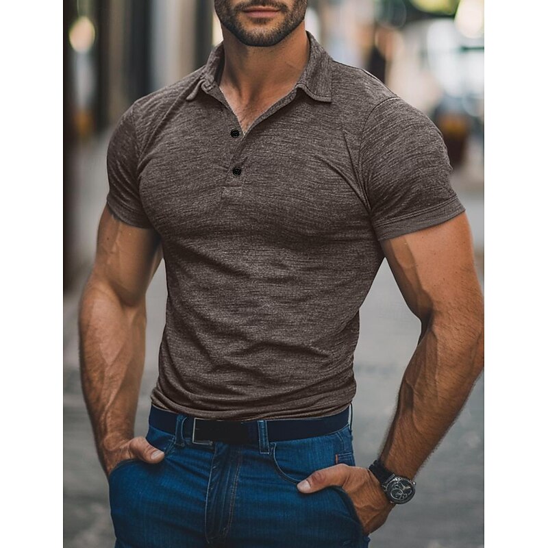 Men's Sport Polo Golf Shirt Casual Holiday Lapel Short Sleeve Fashion Basic Plain Button Summer Regular Fit Dark Brown Black Blue Grey Sport Polo4