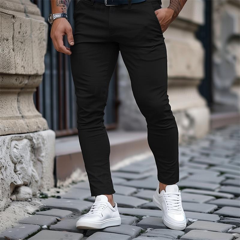 Men's Trousers Chinos Chino Pants Casual Pants Pocket Plain Comfort Breathable Full Length Outdoor Daily Going out Fashion Streetwear Black White Micro-elastic4