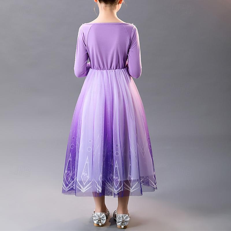 Girls' 3D Solid Color Party Dress Long Sleeve Summer Spring Performance Party Birthday Princess Beautiful Sweet Kids 4-12 Years Party Dress Swing Dress Tulle Dress Midi Regular Fit4