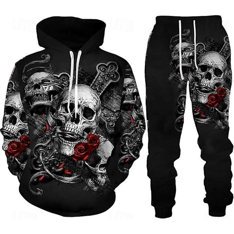 Skeleton Skull Outfits Hoodie Tracksuit Anime 3D Front Pocket Graphic For Couple's Men's Women's Adults' Halloween Carnival Masquerade 3D Print Casual Daily