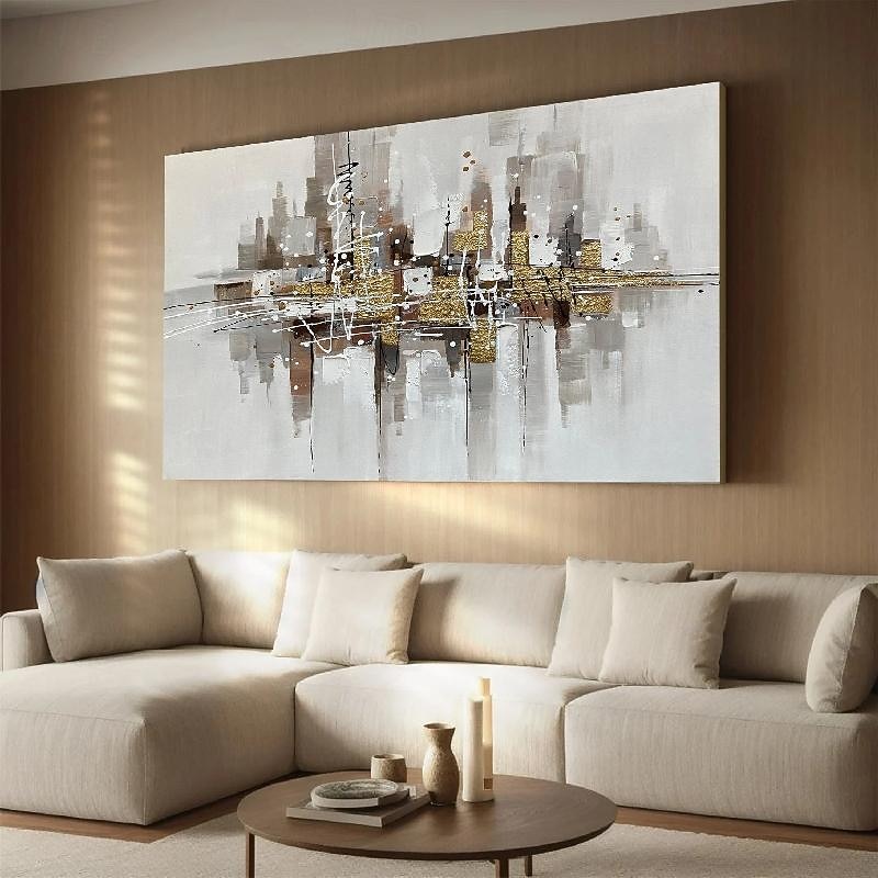 Oversized Handmade city Oil Painting hand painted Gray Abstract Office Painting on Canvas Blue Painting Modern painting Wall Art oil painting for Living Room Decor Minimalist Art2