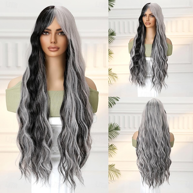 Synthetic Wig Uniforms Career Costumes Princess Straight kinky Straight Middle Part Layered Haircut Machine Made Wig 30 inch Black Synthetic Hair Women's Cosplay Party Fashion Natural Black