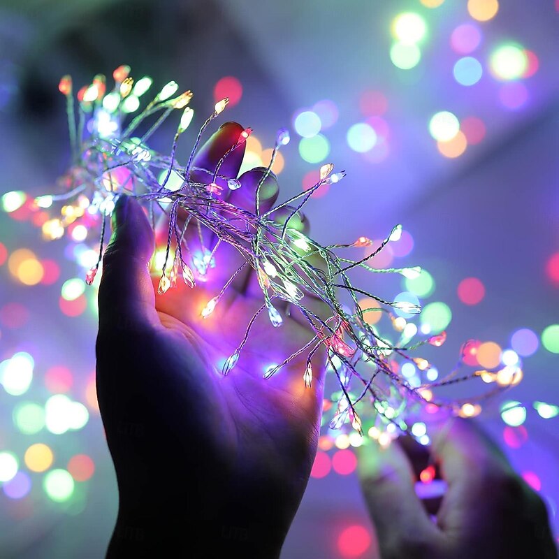 Solar Waterproof Copper Wire String Lights LED Firecracker Lights 6m 200LEDs Indoor Outdoor Holiday Garden Christmas Party Halloween Decoration Multi Color Lights4