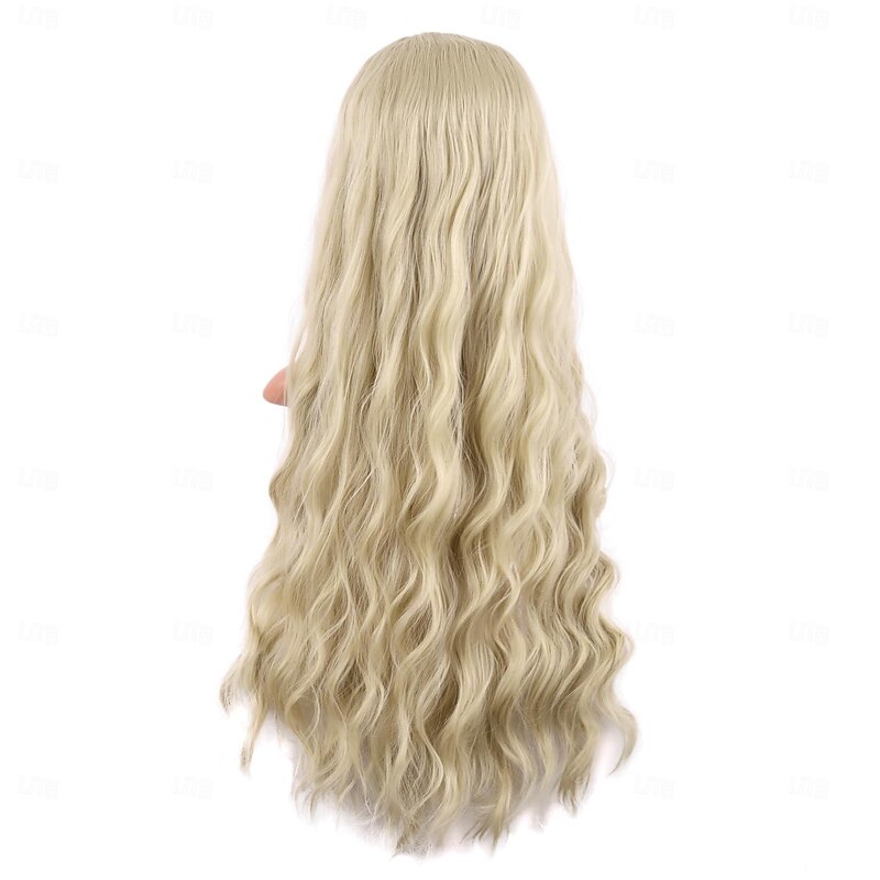 28 Inch/70 cm Long Wavy Middle Part with No Bangs Synthetic Fiber Curly Fashion Women Party Cosplay Wig Halloween Wigs4