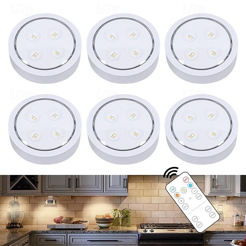 LED Puck Lights Under Cabinet Lighting with Remote Control AA Battery Bulb with Memory Function 3 Lighting Modes Stick on Lights for Kitchen Counter Closet2