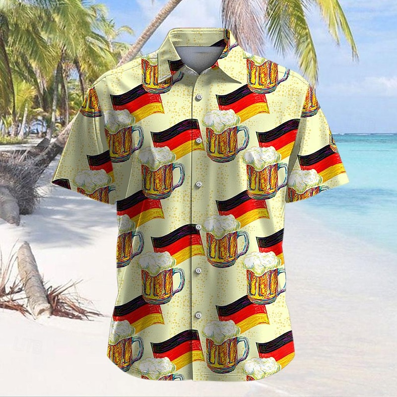 Men's Germany Beer Summer Hawaiian Shirt Aloha Shirt Short Sleeve Hawaiian Casual Resort Outdoor Vacation Street Summer Spring Turndown Print Yellow Blue2