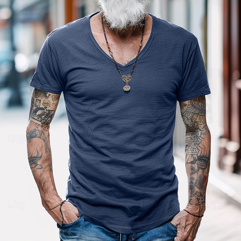 Men's T Shirt Moisture Wicking Shirts Bamboo T-shirt Short Sleeve V Neck Summer Plain Sports Basic Casual Soft Home Street Causal Army Green Navy Black Top Tee for Men4