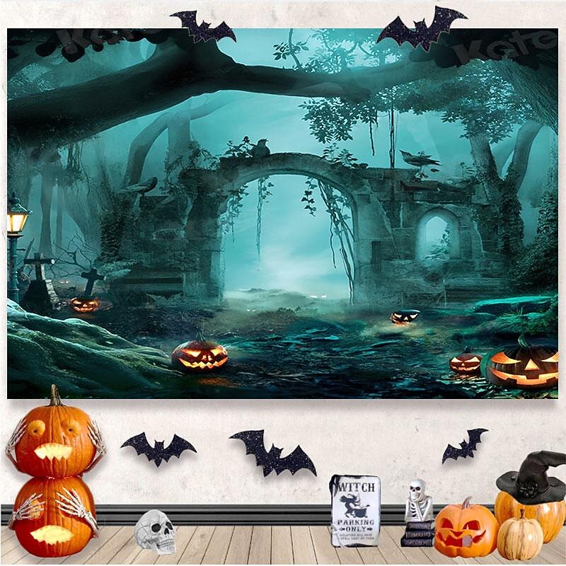 Halloween Decorations Hanging Tapestry Jack O Lantern Pumpkins Wall Art Large Tapestry Mural Decor Photograph Backdrop Blanket Curtain Home Bedroom Living Room Decoration  Creepy Forest2