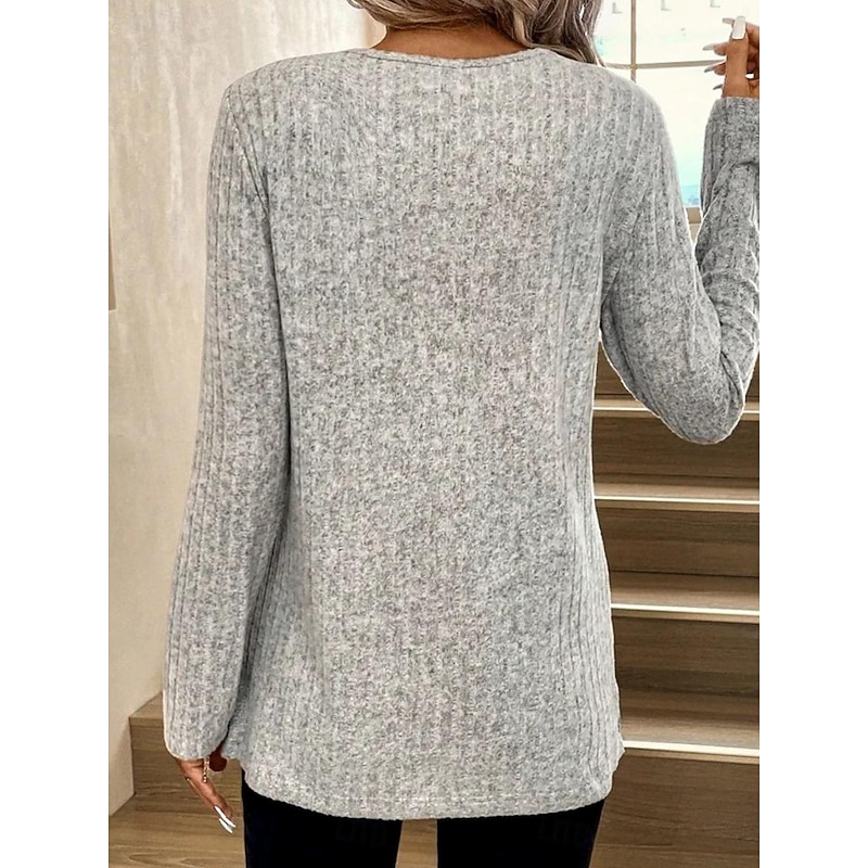 Women's Elegant Lace Tops Eyelet Blouse Stylish Solid Color Plain Regular Tops Long Sleeve Crew Neck Lace Patchwork Regular Fit Daily Romantic Petite Tops Summer Holiday Wear Light Grey Spring Fall2