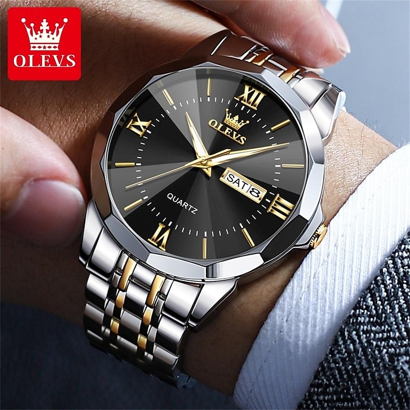 OLEVS Men Quartz Watch Luxury Large Dial Fashion Business Luminous Calendar Date Waterproof Stainless Steel Strap Watch3