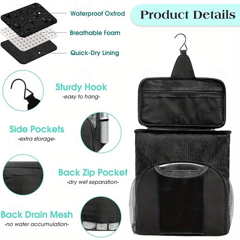 Waterproof Hanging Shower Caddy Organizer with 7 Flexible Holders.Quick Dry Mesh Toiletry Bag with Touch-Friendly Pocket for Smartphones Wall-Mount Shower Tote for College Dorm Gym and Travel 1PCS4