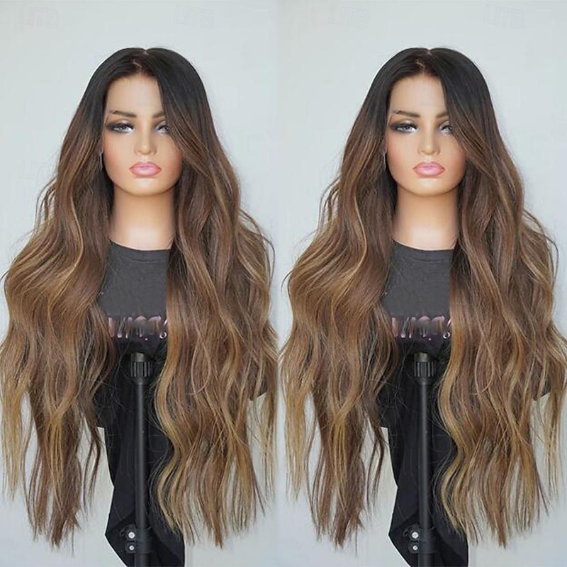 Remy Human Hair 13x4 Lace Front Wig Free Part Brazilian Hair Wavy Brown Multi-color Wig 130% 150% Density Ombre Hair Highlighted / Balayage Hair 100% Virgin For Women Long Human Hair Lace Wig