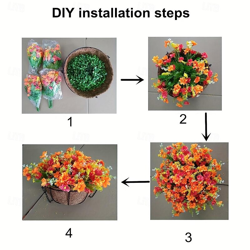 Artificial Hanging Flowers in Basket - Outdoor/Indoor Patio Lawn Garden Decor, Daisy Basket with 12-Inch Coconut Lining Chain Flowerpot4