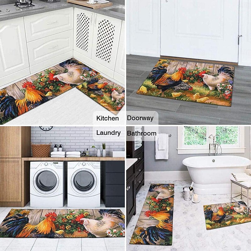 Farmhouse Chicken Area Rug Kitchen Mat Non-Slip Oil Proof Floor Mat Livingroom Rug Indoor Outdoor Mat Bedroom Decor Bathroom Mat Entrance Rug Door Mat4
