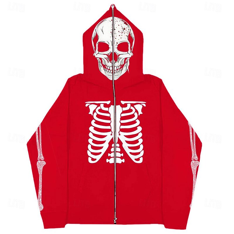 Halloween Skeleton Skull Hoodie Outerwear Zip-Up Hoodie For Men's Women's Adults' Halloween Carnival Hot Stamping Party Casual Daily3