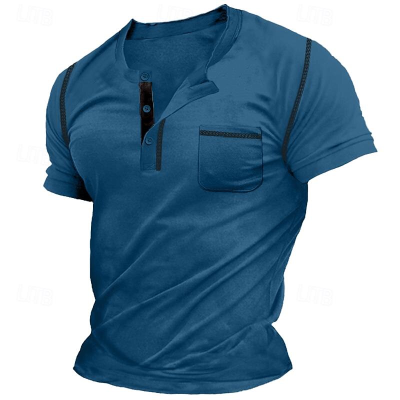 Men's Henley Shirt Tee Top Plain Henley Street Vacation Short Sleeves Pocket Vintage Style Clothing Apparel Fashion Designer Basic3